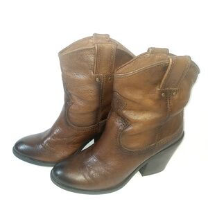 Women's Lucky Brand Tan Brown Leather Western Ankle Boots